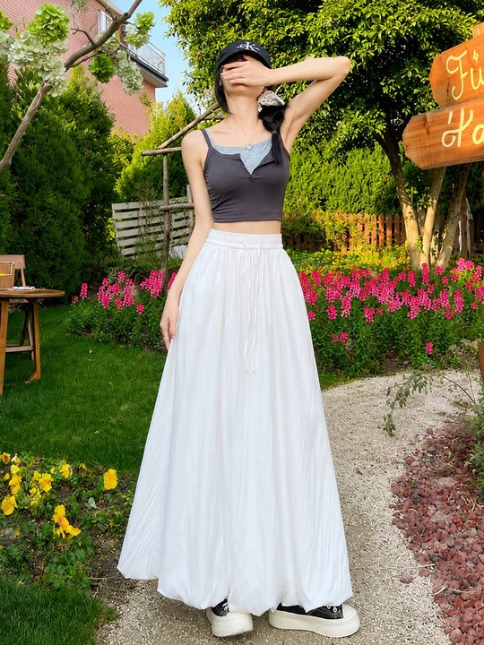 Ayollar uchun qora uzun ballon yubka, maktab uchun, rezinkali, S–XL