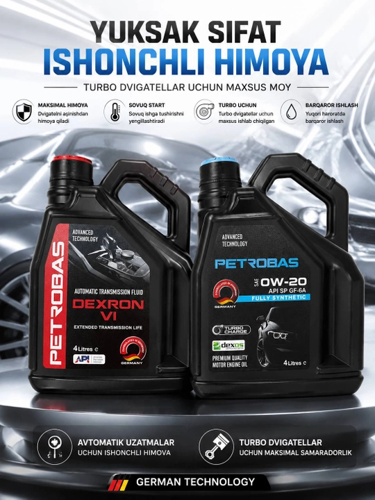 Avtomobil motor moyi PETROBAS 0W-20 Fully Synthetic, ATF Dexron VI 4 L Transmission, turbo - 