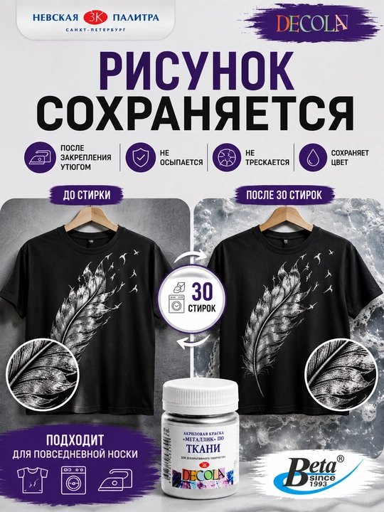 Акриловая краска по ткани от "Decola" cеребряная, 50 мл