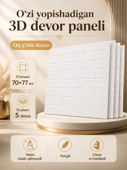3D g‘isht oboy, o‘zi yopishadigan dekorativ devor paneli - 