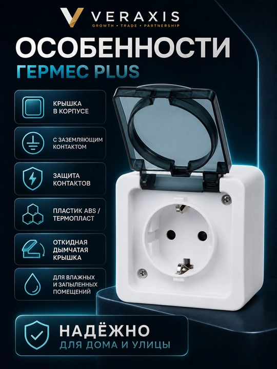Yerga ulanadigan va 16A 250V Germes Plus oq qopqoqli IP54 tashqi rozetka