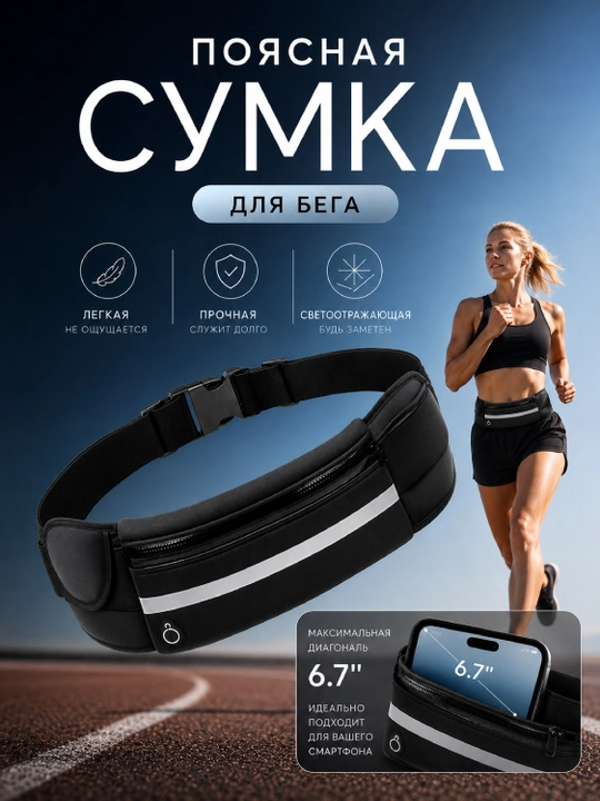 Спортивная сумка для бега: на пояс и на руку, для телефона и бутылки - 