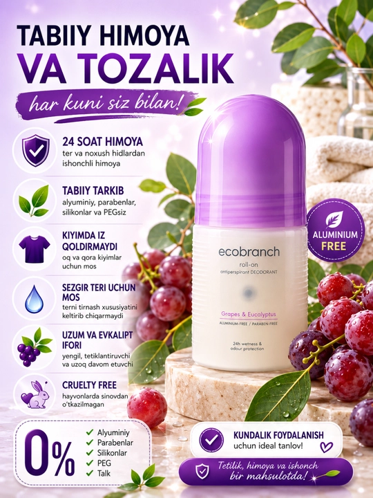 Sharikli dezodorant, ayollar uchun dezodorant, noxush hiddan himoya, 24 soat himoya, - 