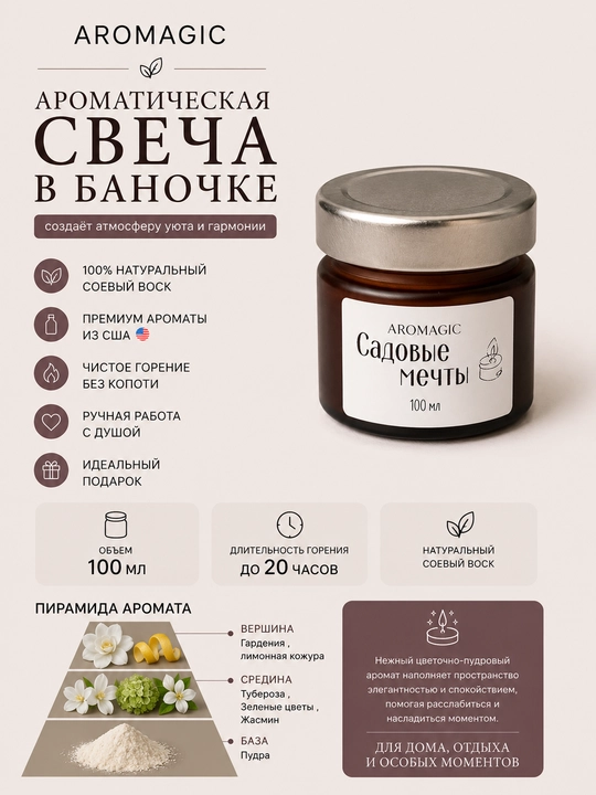 Ароматическая свеча в баночке AROMAGIC "Садовые мечты", 100 мл - 