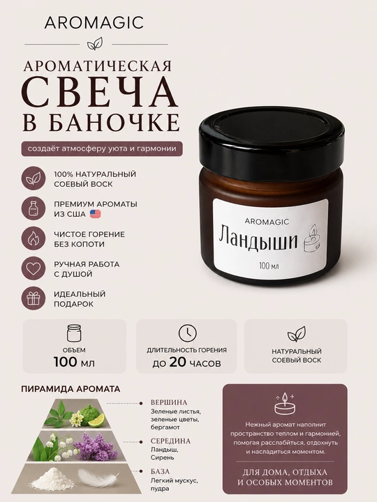 Ароматическая свеча в баночке AROMAGIC "Ландыши", 100 мл - 