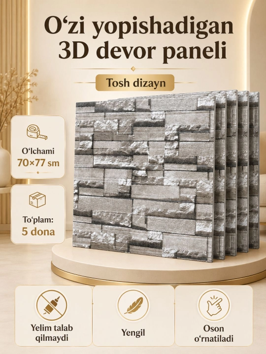 3D g‘isht oboy, o‘zi yopishadigan dekorativ devor paneli - 
