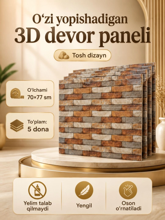 3D g‘isht oboy, o‘zi yopishadigan dekorativ devor paneli - 
