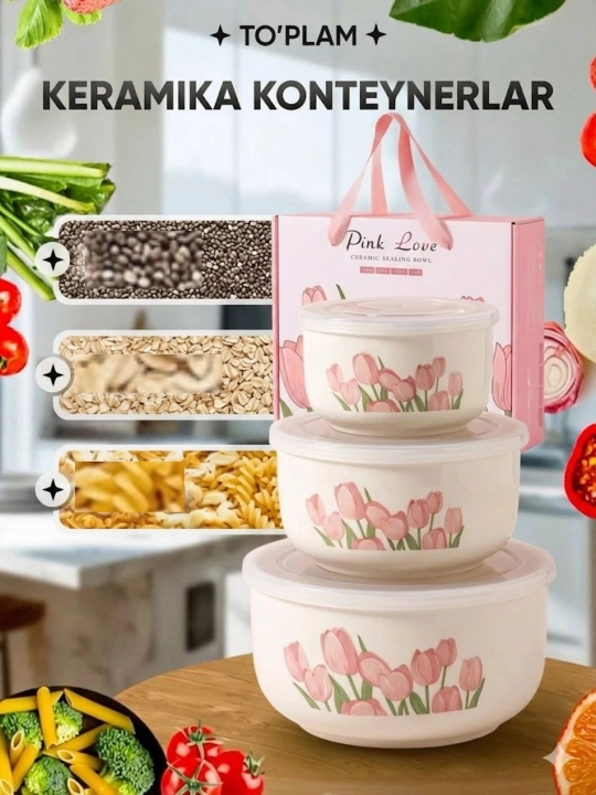 Oziq-ovqat konteynerlari to‘plami, oshxona organayzer, qopqoqli idish seti - 