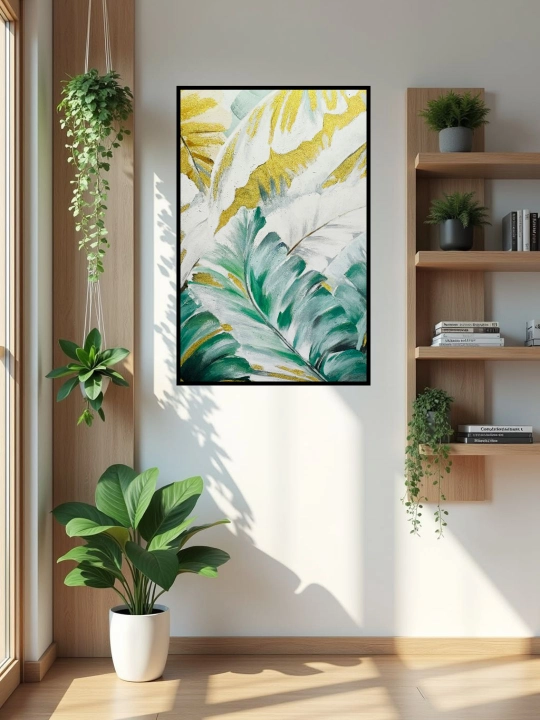 Devorga Osiladigan Kartina, Qo‘l Ishi, 60x90 «Oltindagi Tropik Barglar»