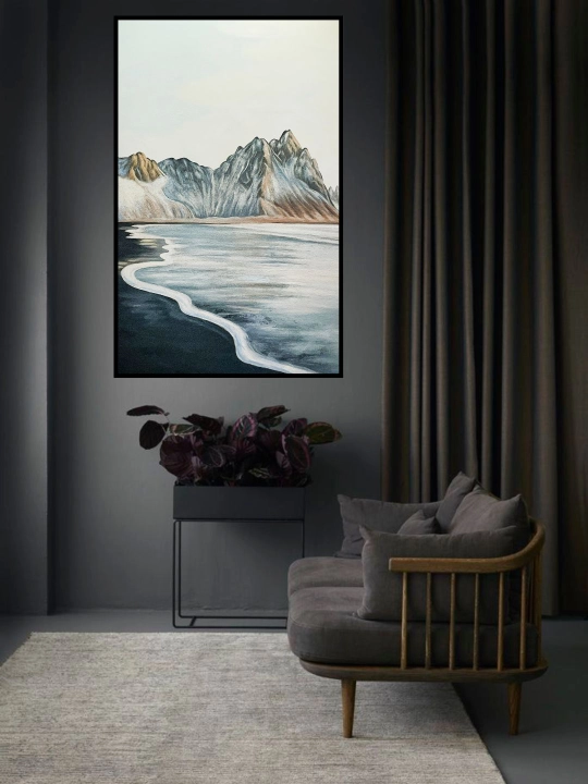 Devorga osiladigan kartina, qo‘l ishi, 60x90 «Tog‘lar Va Ko‘l Ko‘zgusi»