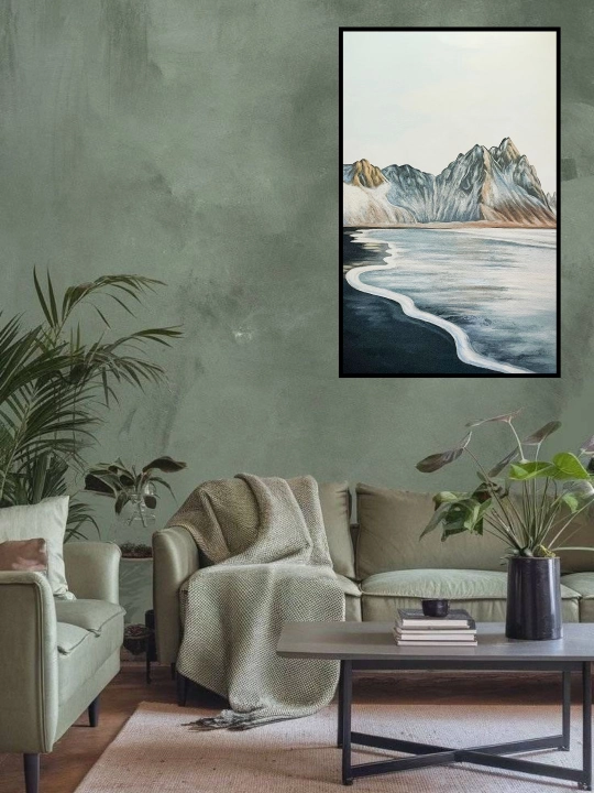 Devorga osiladigan kartina, qo‘l ishi, 60x90 «Tog‘lar Va Ko‘l Ko‘zgusi»