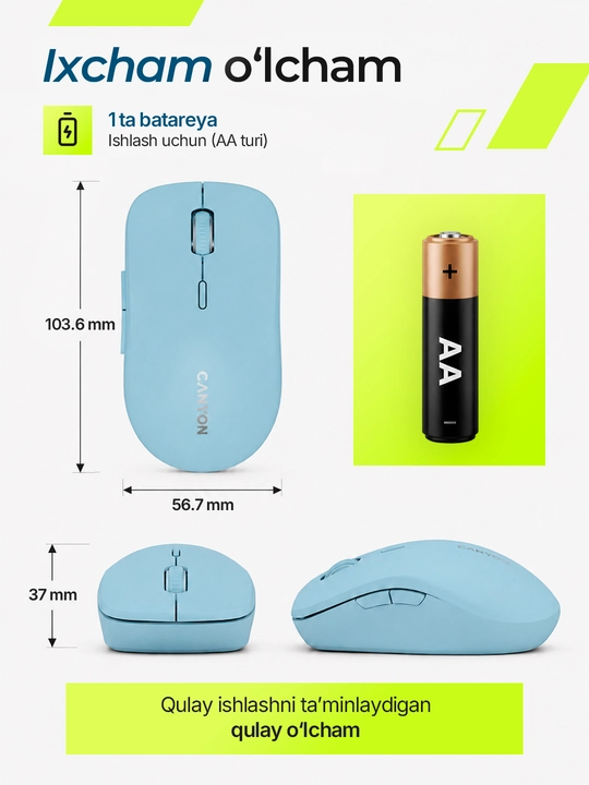 Simsiz sichqoncha  Canyon MW-12, Dual Mode, Bluetooth, 2.4GHz, ovozsiz