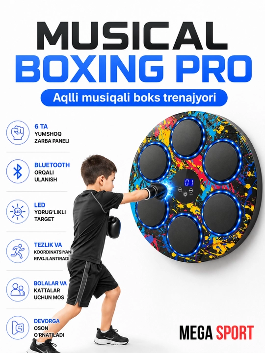 Musical Boxing Pro aqlli musiqali boks trenajyori, Bluetooth va LED targetli