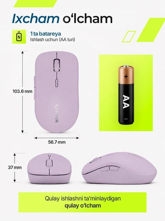 Simsiz sichqoncha  Canyon MW-12, Dual Mode, Bluetooth, 2.4GHz, ovozsiz