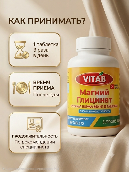 VITAB Magniy Glitsinati 820 mg / 120 mg elementar magniy, 100 tabletka