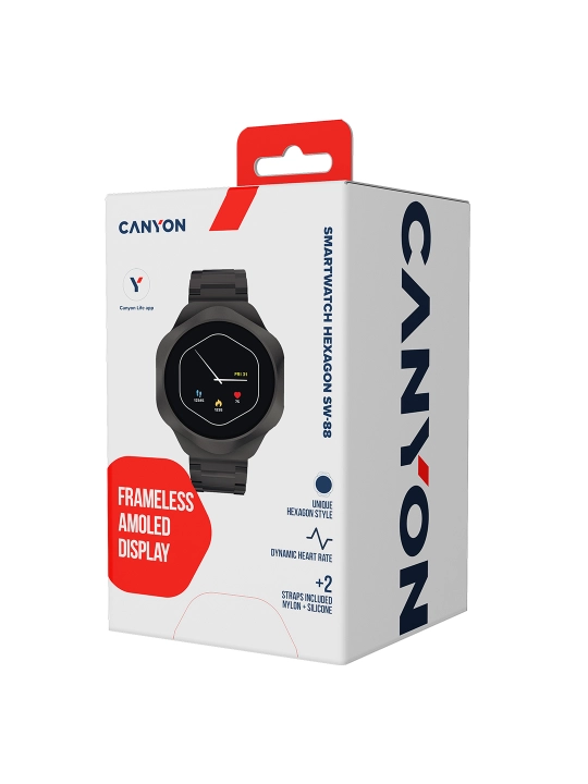 Смарт-часы Canyon Hexagon SW-88 AMOLED, с функцией звонков и двумя ремешками
