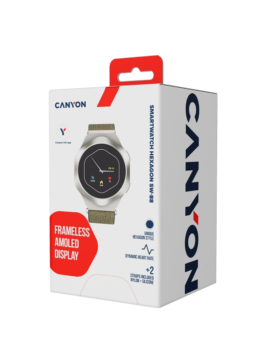 Смарт-часы Canyon Hexagon SW-88 AMOLED, с функцией звонков и двумя ремешками