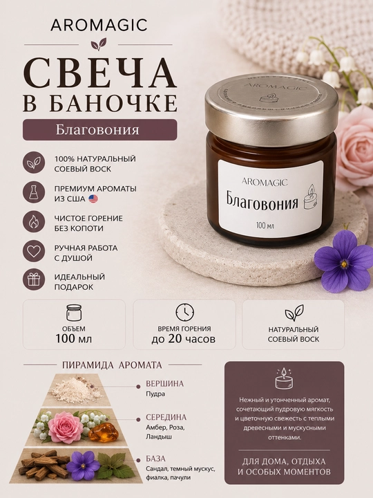 Ароматическая свеча в баночке AROMAGIC Благовония, 100 мл - 