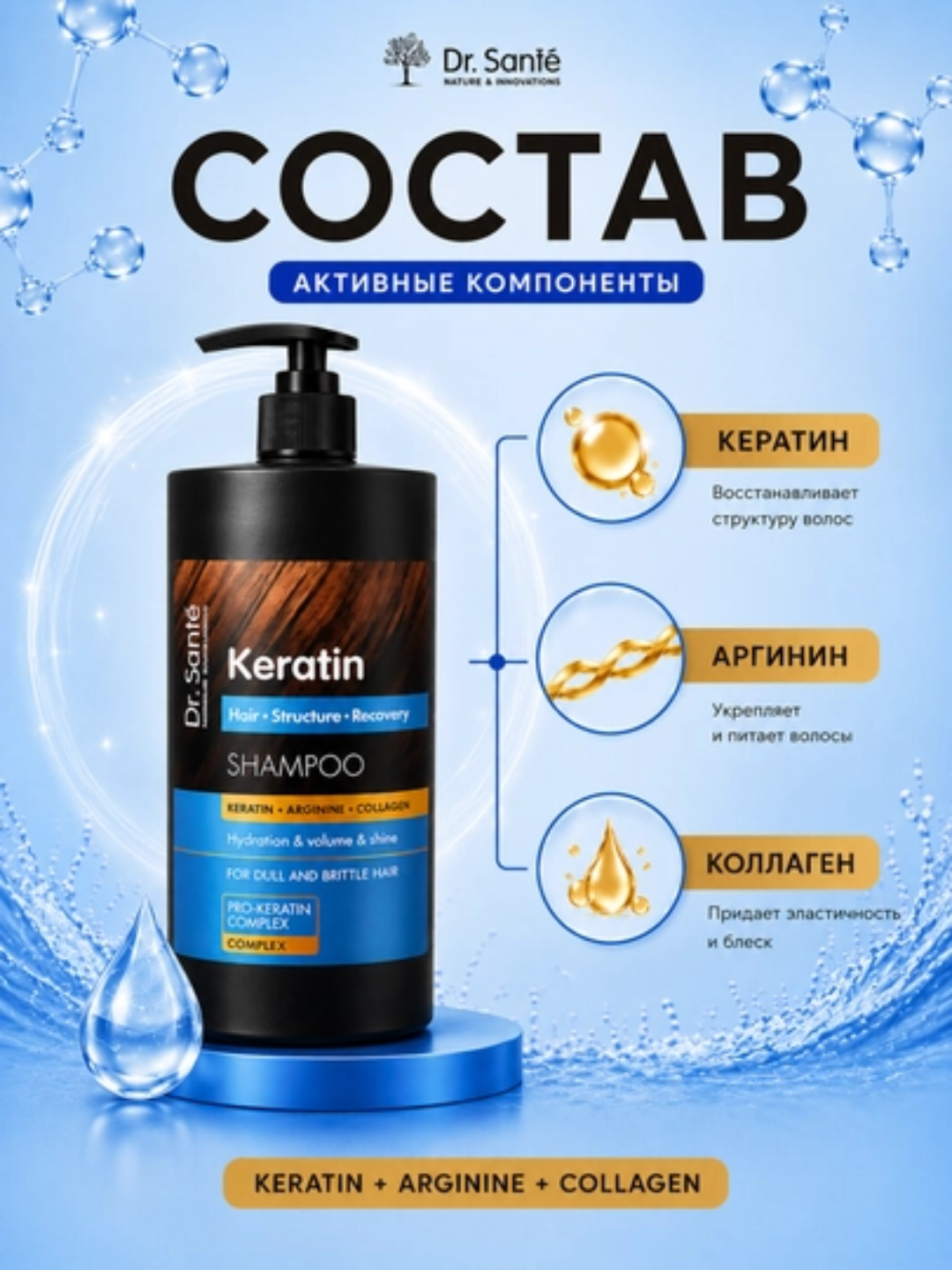 Dr.Sante Keratin soch shampuni 250 ml, 400 ml, 1000 ml
