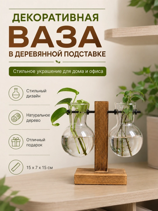 Yog‘och ramkali dekorativ vaza - 