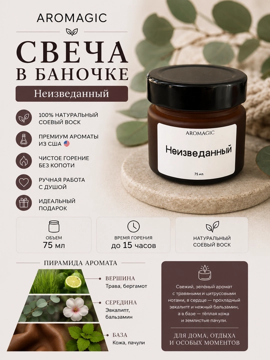 Ароматическая свеча в баночке AROMAGIC "Неизведанный", 100 мл - 