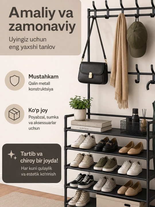 Poyabzal javoni, ko‘p qavatli poyabzal javoni va kiyim ilgichli shkaf, organayzer
