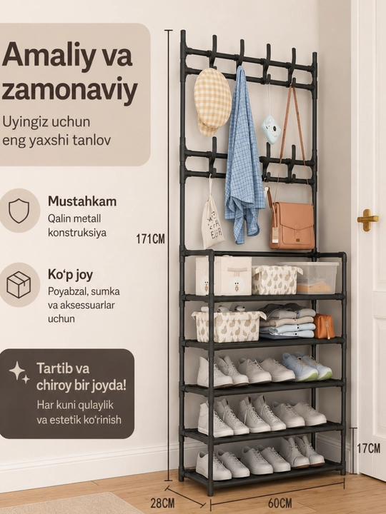 Poyabzal javoni, ko‘p qavatli poyabzal javoni va kiyim ilgichli shkaf, organayzer