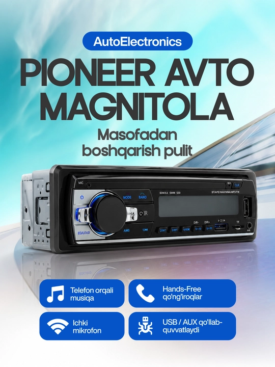 Avtomagnitola 1DIN Bluetooth RF USB AUX TF FM Masofadan boshqariladigan radio - 