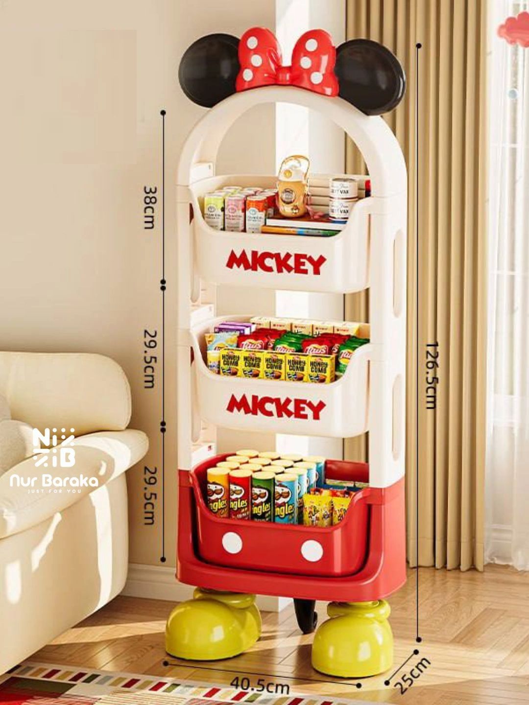 Mickey Mouse 3 qavatli bolalar tokchasi, o‘yinchoq va kitob uchun javon - 