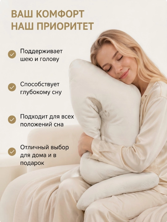 Подушка премиум 50x70 гипоаллергенная микроволокно для сна эргономичная