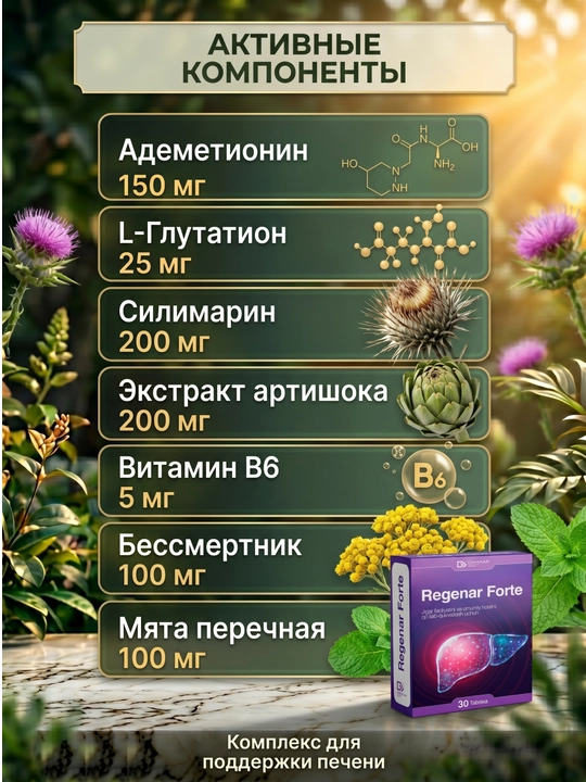 Регенар Форте – для поддержки печени, желчеотделения и пищеварения, 30 таблеток