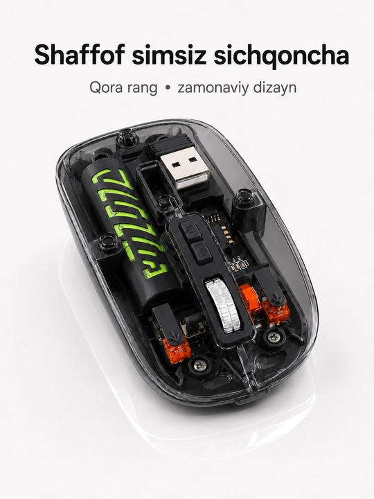 Shaffof simsiz sichqoncha, Bluetooth 5.2 va 2.4G, Type-C quvvatlash - 