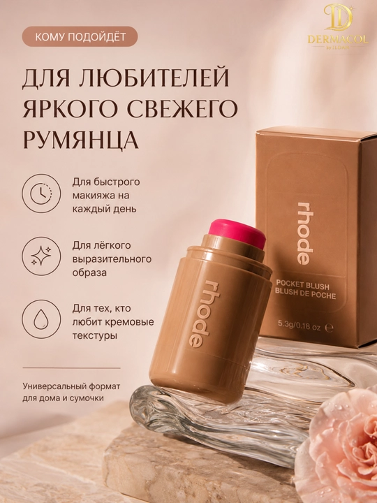 Кремовые румяна стик для лица и губ RHODE Pocket Blush JUISY BOX ярко-розовый оттенок