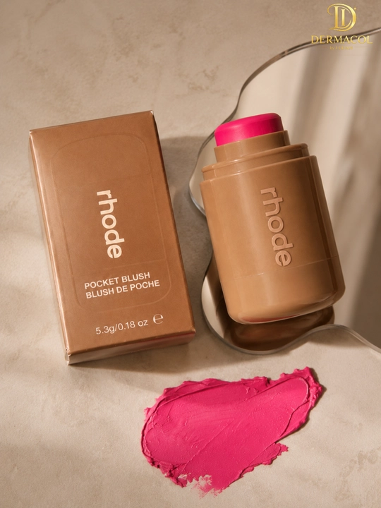 Кремовые румяна стик для лица и губ RHODE Pocket Blush JUISY BOX ярко-розовый оттенок