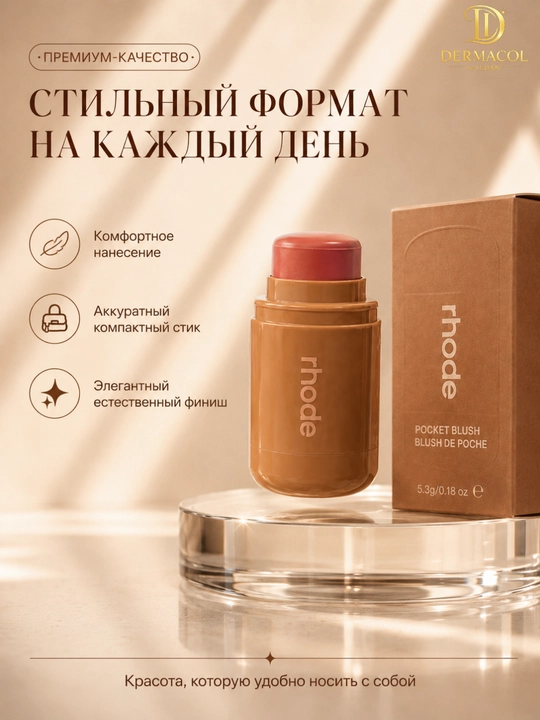 Кремовые румяна стик для лица и губ RHODE Pocket Blush Freckle нейтральный персиковый тон