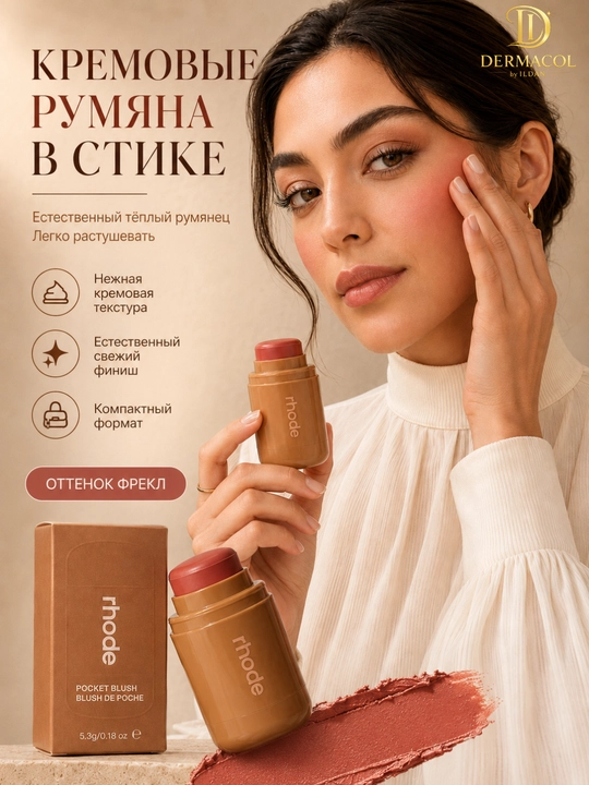 Кремовые румяна стик для лица и губ RHODE Pocket Blush Freckle нейтральный персиковый тон - 