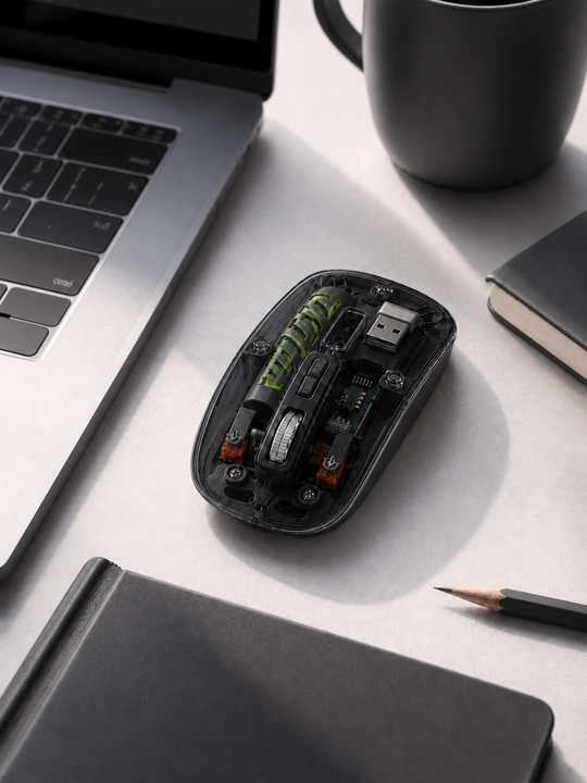 Shaffof simsiz sichqoncha, Bluetooth 5.2 va 2.4G, Type-C quvvatlash