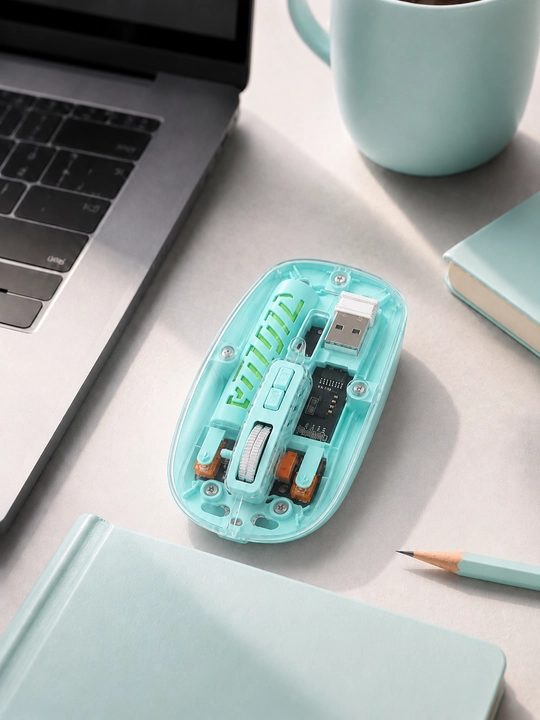 Shaffof simsiz sichqoncha, Bluetooth 5.2 va 2.4G, Type-C quvvatlash