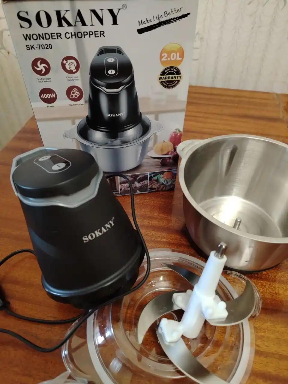Измельчитель Sokany SK-7020, 400 Вт, 2 л, с острыми стальными лезвиями