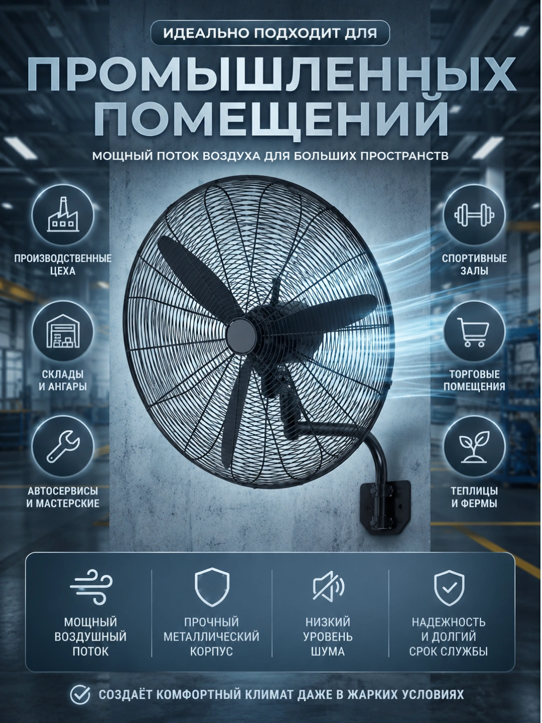 Настенный вентилятор диаметром 75, 65, 50 см, для больших помещений за 585000 сум со скидкой 20%. Uzum Market