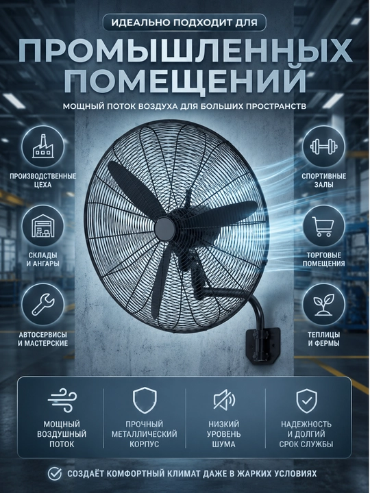 Настенный вентилятор диаметром 75, 65, 50 см, для больших помещений - 