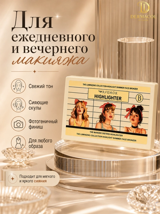 Хайлайтер бронзер для лица светящий эффект шиммер палетка AVEMOR Highlighter B