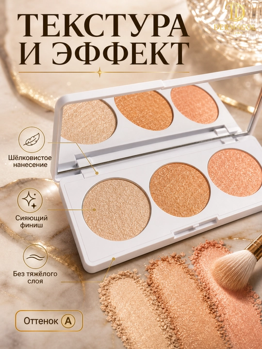 Хайлайтер бронзер для лица светящий эффект шиммер палетка MUJGAN Highlighter A
