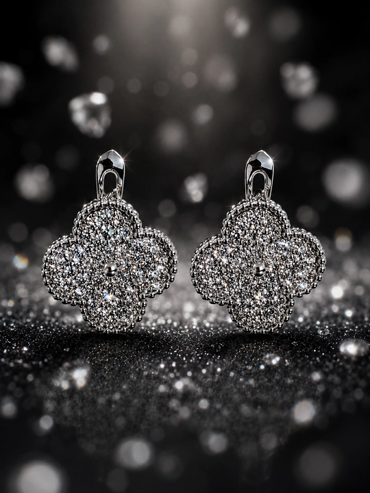 Серьги женские, Van Cleef, с фианитами, золотистые и серебристые