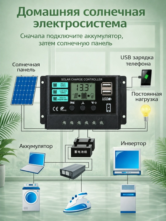 Контроллер заряда для солнечных панелей 12V/24V, 60А/100А