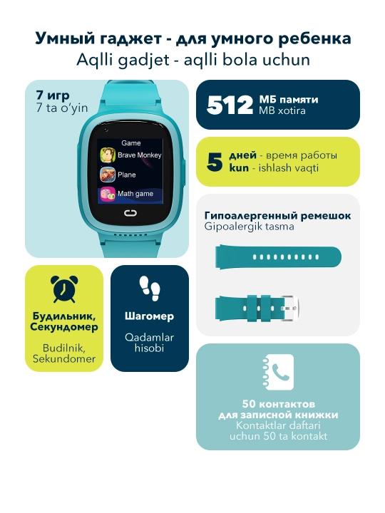 Детские смарт часы Canyon Sunny KW 48, 4G, LTE с GPS трекером и видеозвонком