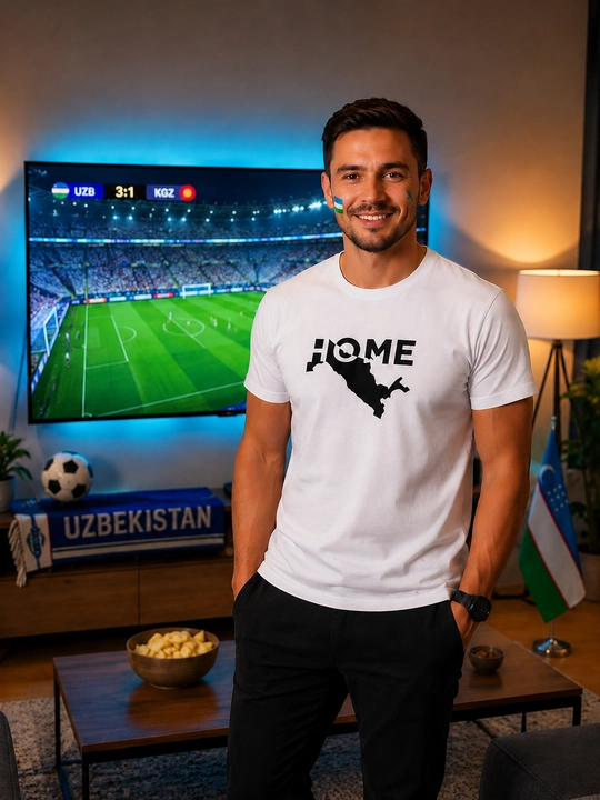 Erkaklar, ayollar printli futbolka HOME, uniseks, milliy sovg‘aga paxta, O‘zbekiston FIFA