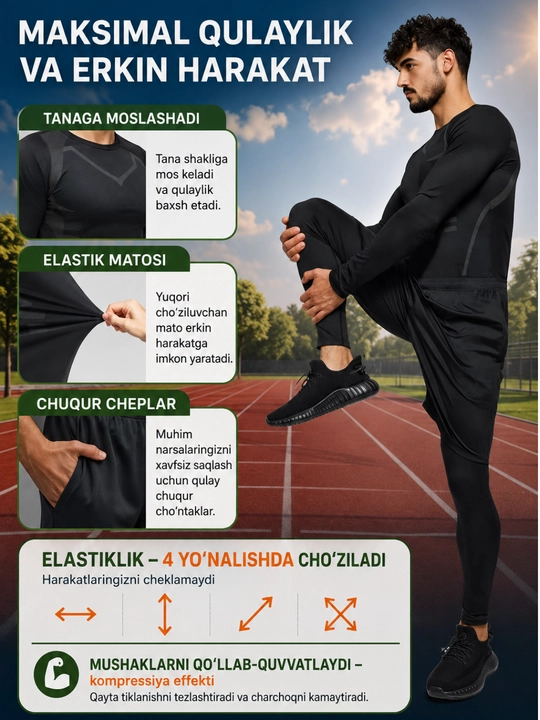 Rashgard erkaklar uchun sport kiyimi sport sumkasi bilan, 6 tasi 1 da, 4 tasi 1 da