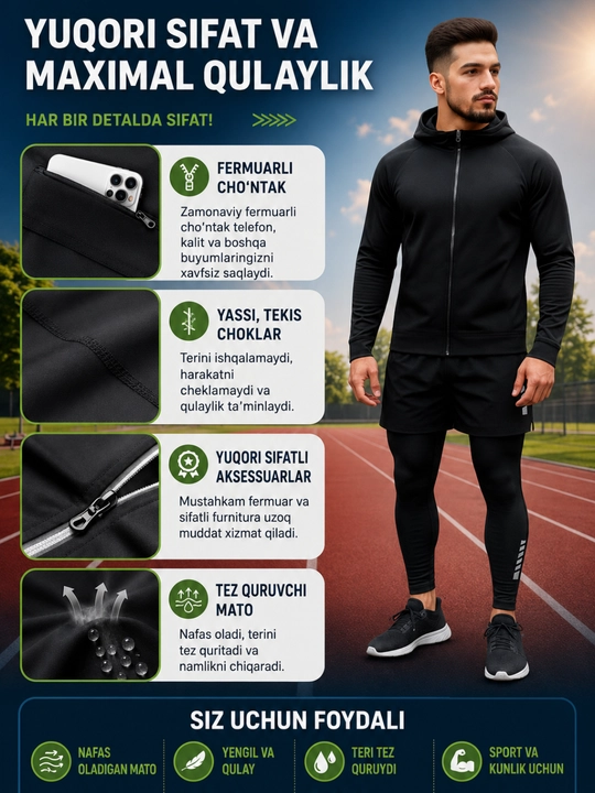 Rashgard erkaklar uchun sport kiyimi sport sumkasi bilan, 6 tasi 1 da, 4 tasi 1 da