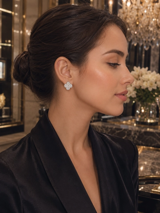Серьги женские, Van Cleef, с фианитами, золотистые и серебристые